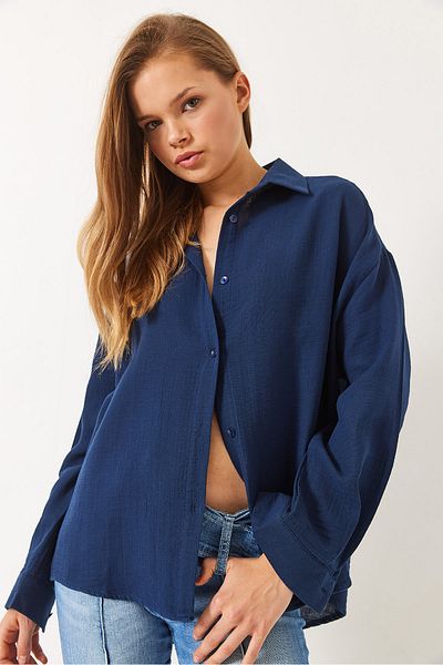 Bianco Lucci Damen-Basic-Shirt aus Musselin mit langen Ärmeln in Übergröße 34363 60282004