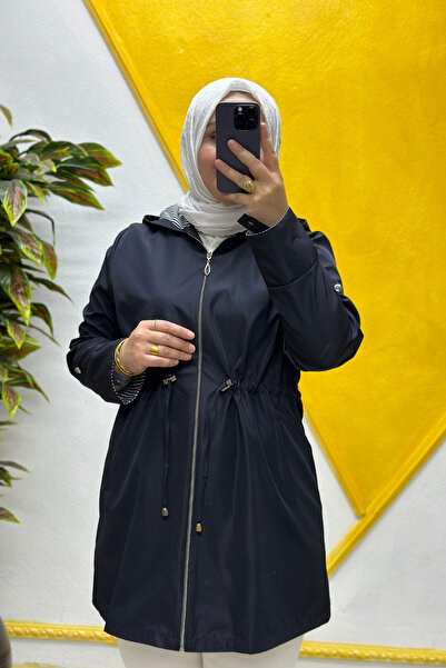 Elmas Tesettür Γυναικεία κοντή καμπαρντίνα με φερμουάρ μεγάλου μεγέθους