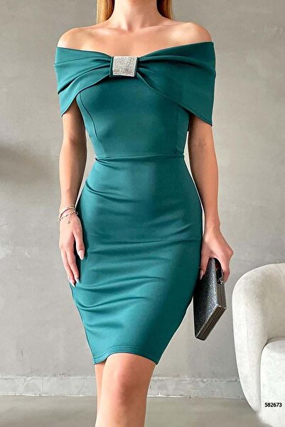 Deafox Rochie din țesătură pentru scuba cu decolteu Madonna verde