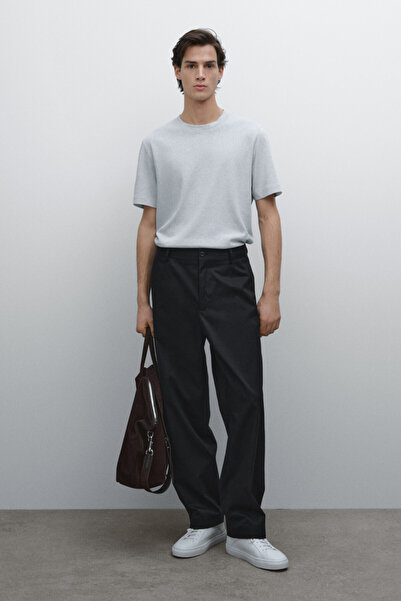 Massimo Dutti Kısa kollu keten ve pamuk karışımlı t-shirt