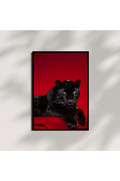 Arthopia Siyah Panter Red Edition Poster Çerçeveli Sanatsal Tasarım Tablo