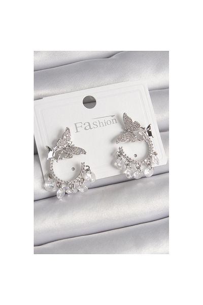 Skygo Brass Silver Color Zircon Stone Dangle Detail Butterfly Model Women's Earrings - Tj-Bkp9902