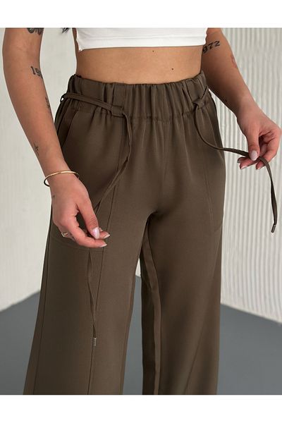 sportiness Comfortable Cut Dabil Fabric Pants with Lace-Up Parts