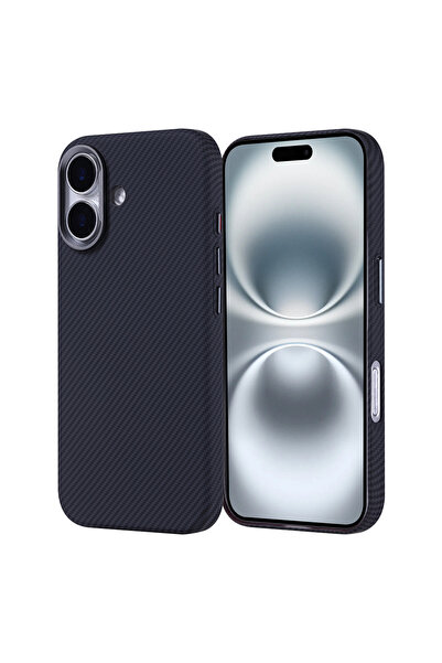 Hatreds Apple iPhone 16 Kılıf Magsafe Şarj Özellikli Karbon Fiber Görünümlü A...