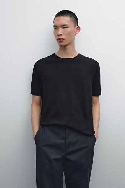 Massimo Dutti Kısa kollu keten ve pamuk karışımlı t-shirt