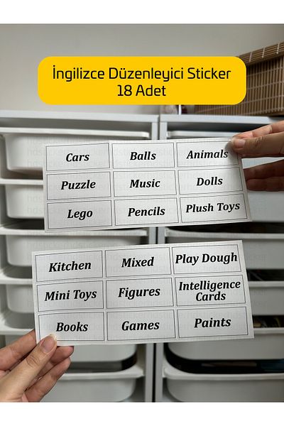 hdsticker 18Pcs Toy Cabinet Box Category Label Set White Organizer English Organizer Sticker