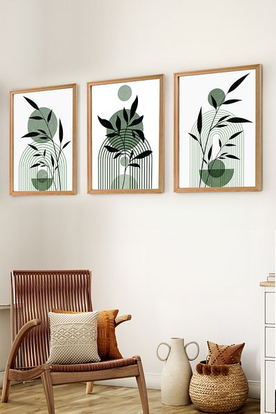 Muyika Design Set de 3 picturi decorative pentru decorarea casei în stil boem nordic modern cu cadru din lemn premium-SET5