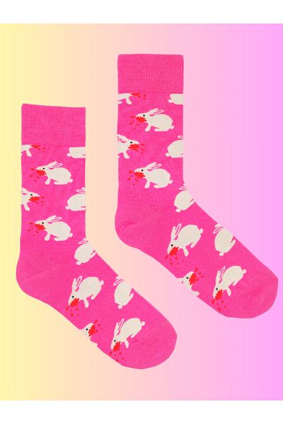 Shuttle Park Imported Special Series Unisex Happy Pink Rabbit Colored Socks Patterned Fun Designs Style Socket Socks