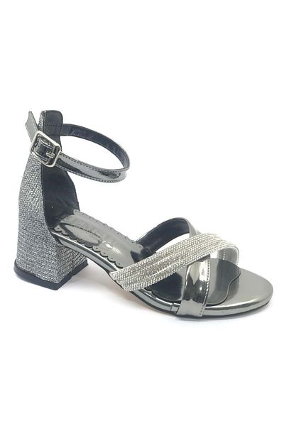 KCMN Girl's Evening Dress Stone Heeled Shoes - Platinum