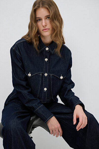 adL Cep Kapaklı Jean Crop Ceket