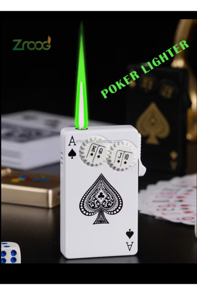 İNDİRİM CENTER Yeni Özel Tasarım Yeşil Alevli İskambil Kartı Poker Temalı Gaz...