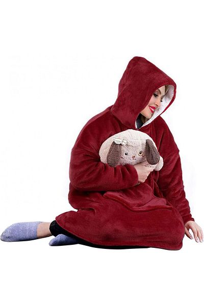 U X U&X oversized hoodie, wool, red, one size fits all