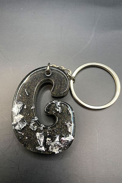 BİZİMSÜS G Letter Anthracite Keychain - Gift Keychain - Epoxy