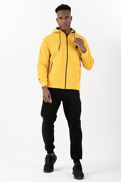 MARATON Comfort Men's Hooded Ribbed Leg Raglan Sleeve Yellow Tracksuit Set 22375
