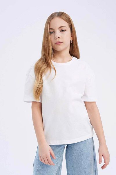 DeFacto Μπλουζάκι για κορίτσια Relax Fit Crew Neck White D9099a8/wt34
