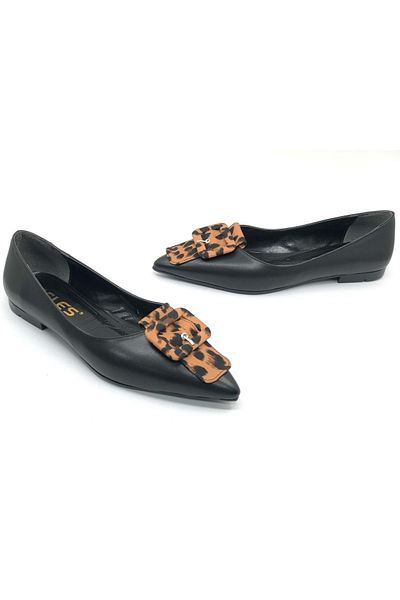 KCMN Balerina de damă Feles Leopard cu cataramă NEGRE