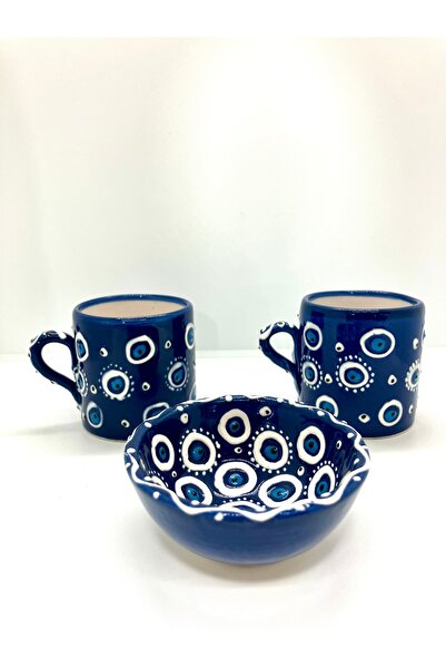 Store Duble Türk Kahvesi El Yapımı Mavi Nazar Boncuklu 3’lü Sunum Seti