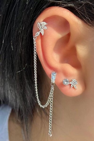 CAŞ DEKORASYON Silver Color Stone 4-Piece Earring Set