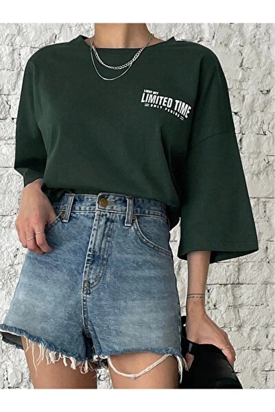 WEARTEX Women's Limited Time Printed Crew Neck Oversize Basic T-Shirt