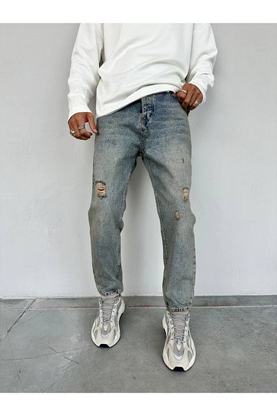 TÜZeMEN Men's Boyfrend Washed Distressed Jeans Trousers