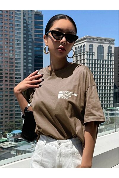 WEARTEX Women's Effect Printed Crew Neck Oversize Basic T-Shirt