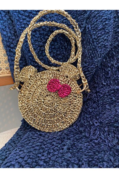 Fazeka Çocuk çantası,hasır çanta,örgü çanta,gold çanta