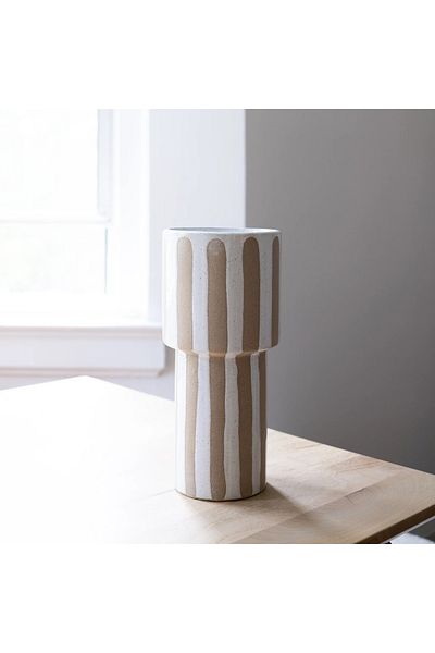 Warm Design Striped Brown Vase - Wax Embossed
