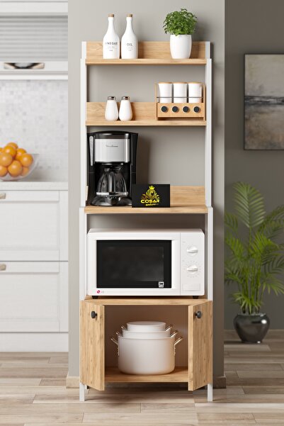 Cosargroup Bohem Çok Amaçlı Dolap Mutfak Bangosu Mikrodalga Mini Fırın Dolabı 2 Kapaklı Dolap Kahve Köşesi