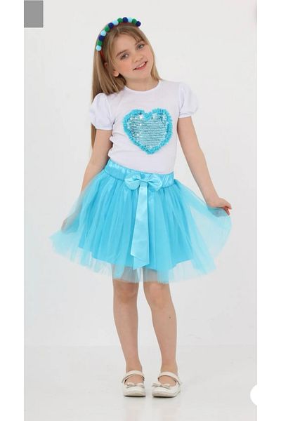 Nisu Tasarım Girl's Double Suit Tulle Skirt Heart Badi 23 April and 29 October Event Combination