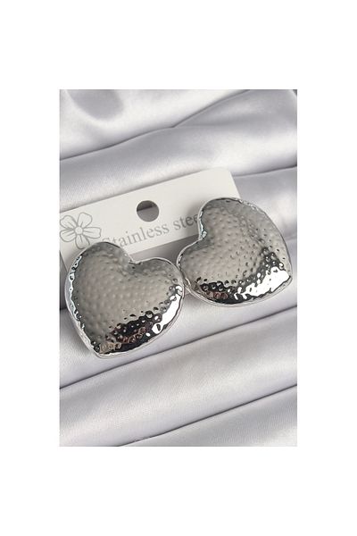 Skygo Brass Silver Color Engraved Detailed Heart Model Women's Earrings - Tj-Bkp10223