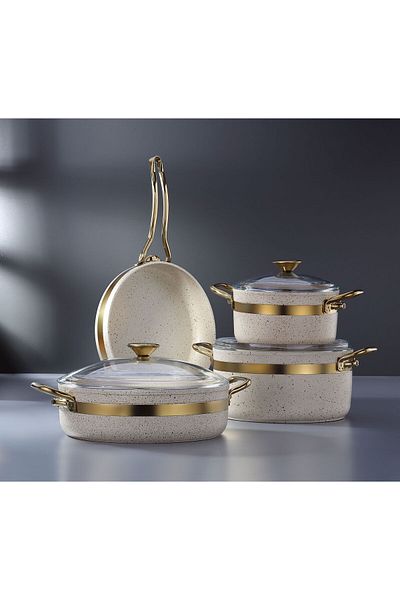 Bonera 7 Piece Nile Granite Pot Set - Cream Color