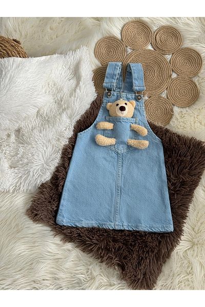 bebitomkids Girl 2-7 Years Old Teddy Bear Denim Dress
