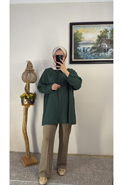 Nuss 3001 Salaş Yazlık Gömlek Küf Rengi Çilek Kumaş Oversize