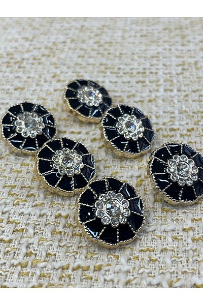 ODDA TASARIM ATÖLYESİ Black Epoxy Metalized Button with Stone 20 mm 6 Pieces (Plastic)