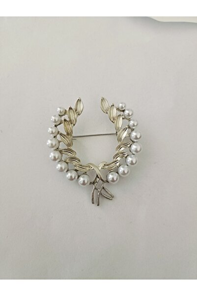 ESJ Zeytin Dalı Inci Çelenk Kadın Broş Ebat: 4,5*5 cm