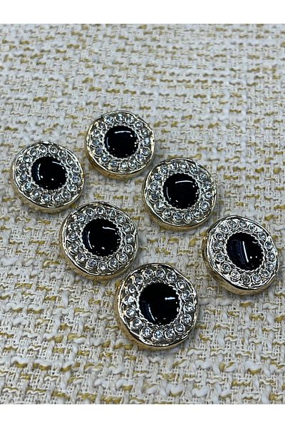 ODDA TASARIM ATÖLYESİ Black Epoxy Stone Detail Gold Metalized Button 20 mm 6 Pcs (Plastic)