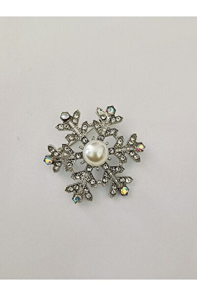 ESJ Kristal Zirkon Kar Tanesi Kadın Broş Gümüş Ebat:4*4 Cm