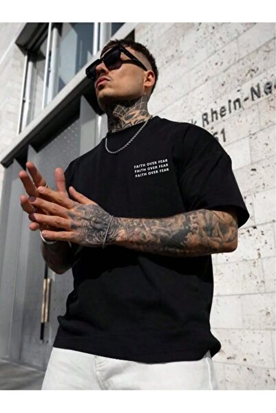 WEARTEX Men's Faith over Printed Crew Neck Oversize Basic T-Shirt