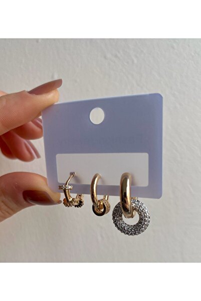 Bijou Luz Zirkon Taşlı Üçlü Küpe Seti