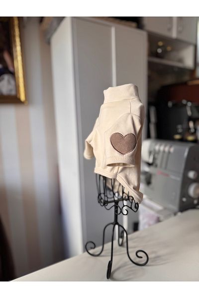 For a Fur Heart Patterned Cat Dog Sweater Beige