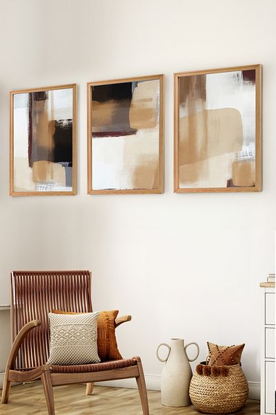 Muyika Design Set de 3 picturi decorative pentru decorarea casei în stil boem nordic modern cu cadru din lemn premium-SET12