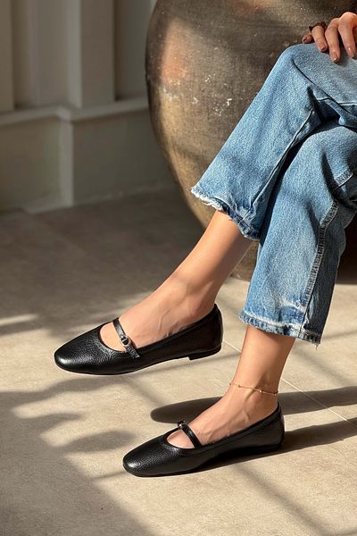NİŞANTAŞI SHOES Balerini de damă Pablo Negru din piele naturală cu cataramă cu talpă plată