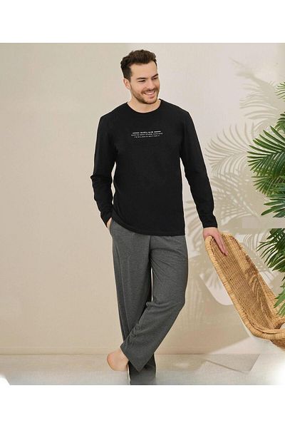 Pijamoni Men's Cotton Bicycle Collar Long Sleeve Thin Pajama Set 6150/20 - 1 Piece