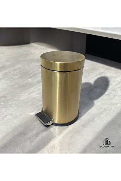 İSAOĞLU YAPI Matte Gold Trash Can with Pedal Stainless Matte Gold Bucket Premium Brushed Gold