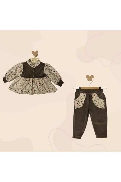 Balbadem baby kids بدلة طفلة مخملية مع زهرة