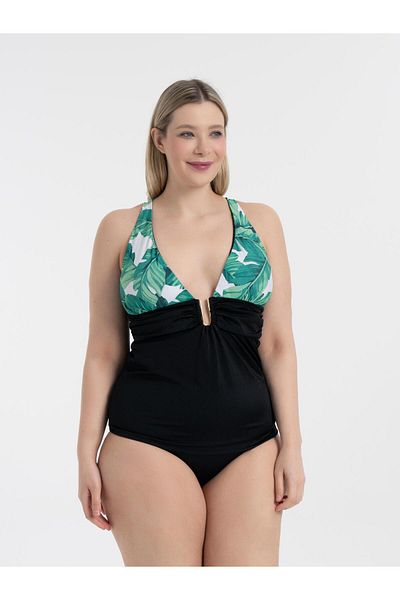 AQUAVİVA Tshirt Buckle and Tankini by Aquaviva Green Tropical Pattern Ana