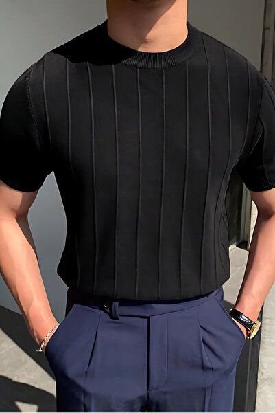 Simyon Styles Erkek Bisiklet Yaka Triko Örme Casual T-shirt