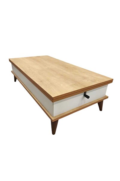 Ege Mobilya Akıllı Sehpa Büyük  Yemek Masası Meşeye Beyaz Bohem Rengi Orta Sehpa