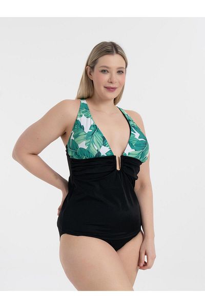 AQUAVİVA Tshirt Buckle and Tankini by Aquaviva Green Tropical Pattern Ana