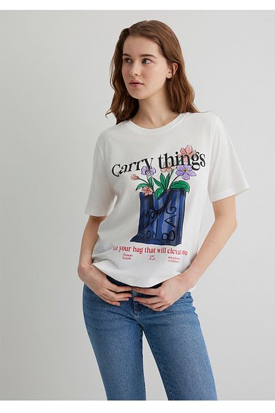 Mavi Flower Printed Regular Fit Women's T-Shirt